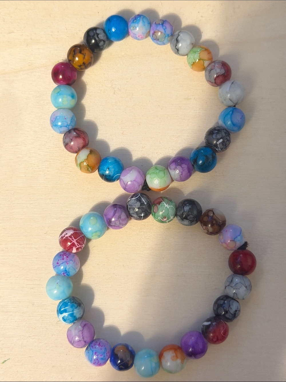 Multicolor Marble Bead Stretch Bracelet Set- Women's Fashion Jewelry HANDMADE